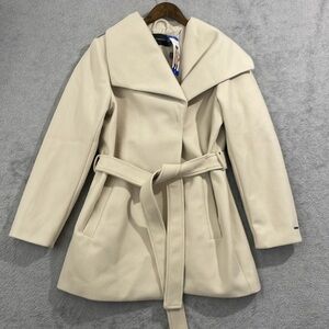 NEW TAHARI Wrap Pea Coat Women's L Polyester Belted